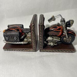 Biker Motorcycle Bookends Flamin Chopper V-Twin